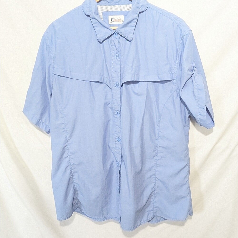 World Wide Sportsman Fishing Shirt Womens Sz 2XL Blue Vented Roll Tab Sleeve